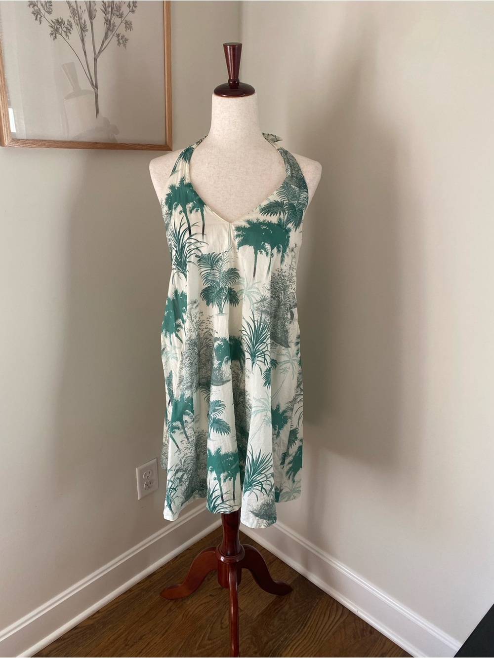 Anthropologie Touché Palm Bay Breeze Halter Mini Dress-Swim Cover-Up 100% Cotton